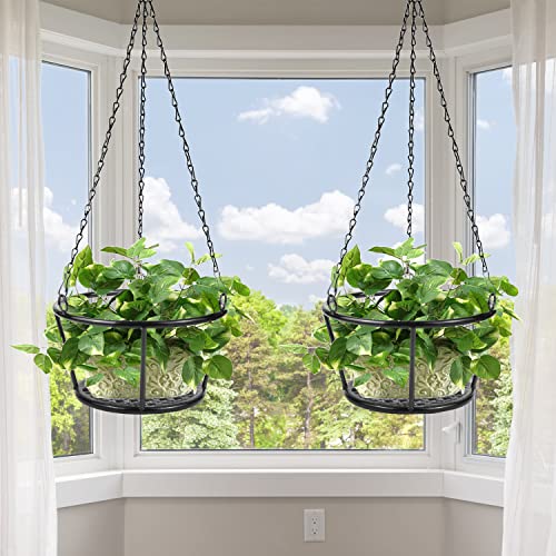 Artora 2 Pack Metal Plant Hanger, Modern Plant Hanging Basket Decorative Black Plant Pot Holder Flower Planter Hanging Chain For Balcony Porch Indoor Outdoor Home Decor (Black 2Pcs) #TOP1