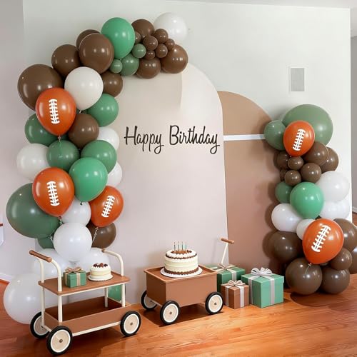 Image of Football Balloons, 50 Pcs Green Brown for Boys Sports Birthday Party Decor