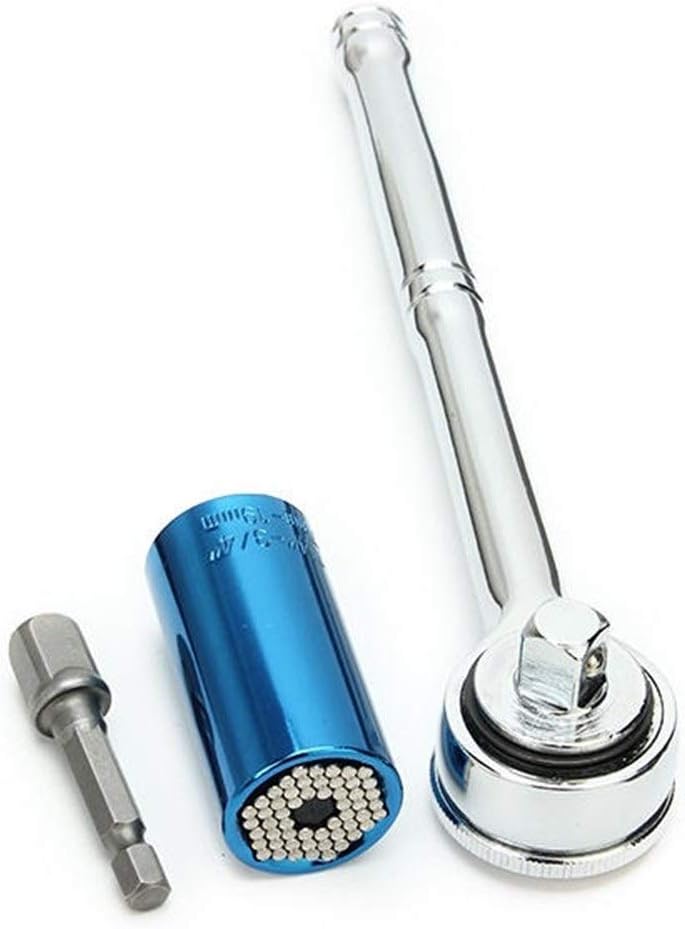 Hardware Tools- 3PCS 7-19mm Universal Wrenches Socket Drill Repair Tool Kit Criterion Driver: 3/8 Inch Tools (Color : Blue)