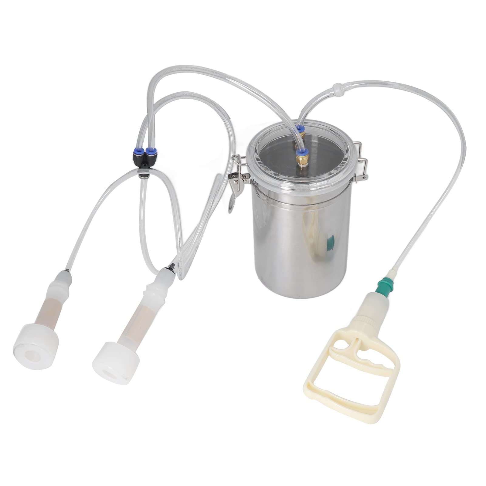 2L Milking Machine for Goats Cows, Effort Saving Milker Machine with Pulsator Portable Stainless Bucket for Livestock