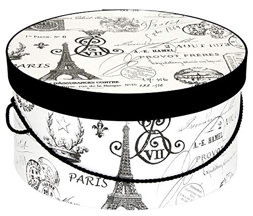 Sarah's Hat Boxes Classic Paris Hat Box – 14.75' x 7.5' (Dia. x Ht.) Handmade in USA – Odorless Non-Toxic Adhesive, Cording Handle – Premium Storage for Hats & Accessories