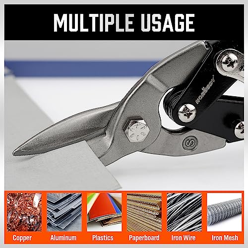 HORUSDY 10 Inch Aviation Tin Snips, Heavy Duty Metal Straight Cut for Cutting Sheet Metal, Chrome Vanadium Steel