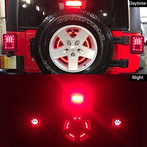 LED 3rd Third Brake Light+Spare Tire Brake Light Wheel Light Compatible with Wrangler JK Brake Tail Light Lamp Rear High Mount Stop Light - Thumbnail 2