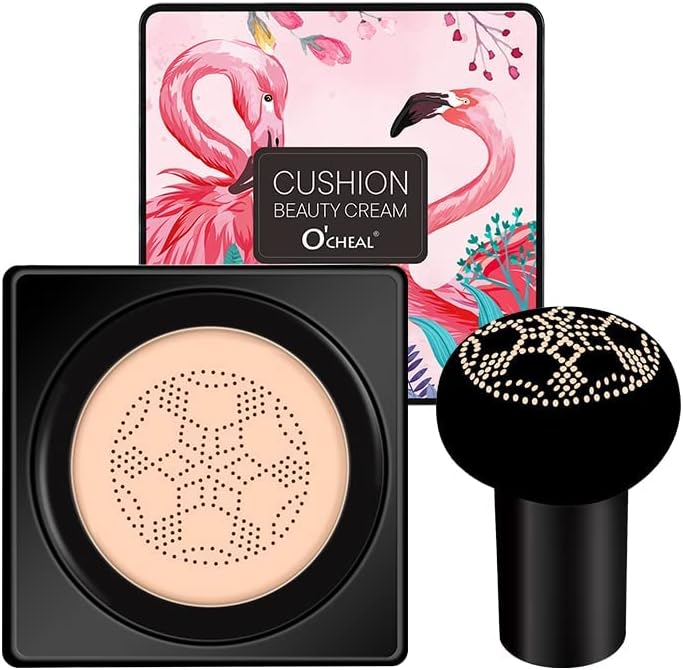 Mushroom Head Air Cushion Foundation CC Cream, Liquid Foundation BB Cream, ConcealerNude Makeup Moisturizing Brightening Pigment Liquid Foundation, Oil Control(Natural)