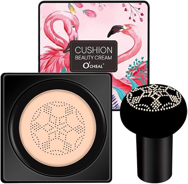 Mushroom Head Air Cushion Foundation CC Cream, Liquid Foundation BB Cream, ConcealerNude Makeup Moisturizing Brightening Pigment Liquid Foundation, Oil Control(Natural)