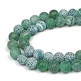 MJDCB 12mm 30 piezas Cuentas de Piedra Ágata Vena de Dragón Verde Redondas Sueltas Piedras Semipreciosas Naturales para Hacer Joyas Pulseras Collares