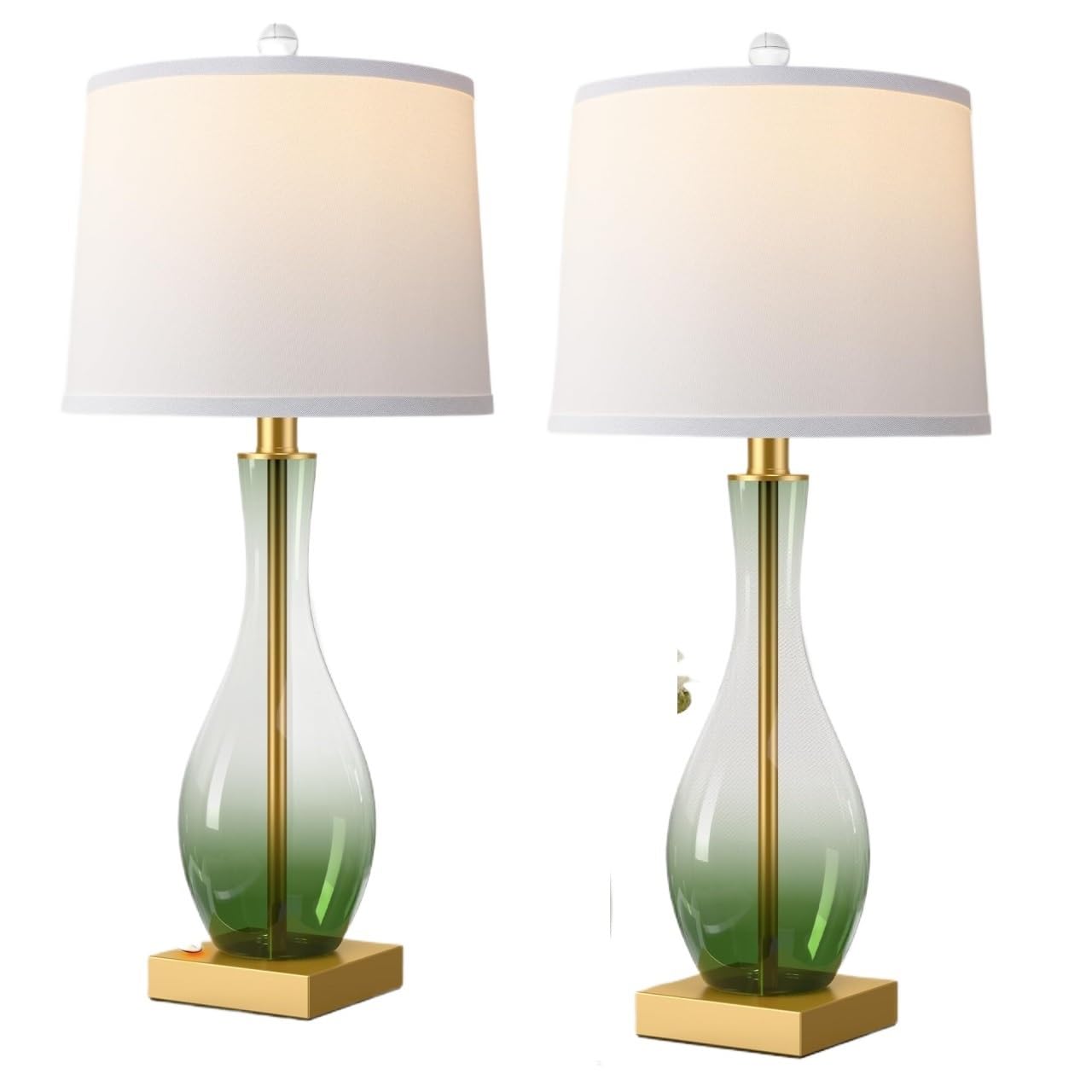 CCXXYGWJ Lampada da Tavolo in Vetro da 27" con Controllo Touch, Confezione da 2, Doppie Porte di Ricarica, Decorazione per Comodino, Adatta per Soggiorno, dormitorio, Ufficio (Verde)