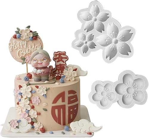 Miniatura 1 de KALAIEN Molde de silicona para fondant de flor de cerezo, 2 piezas para decoración de tartas, decoración de cupcakes, manualidades de azúcar
