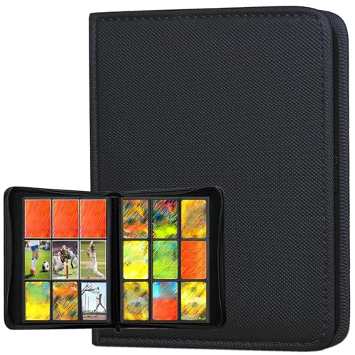 Scrapbook Trading Cards Album 9 Pockets 540 Cards High-Quality PU Leather with Zip for Storing TCG Cards (Black)