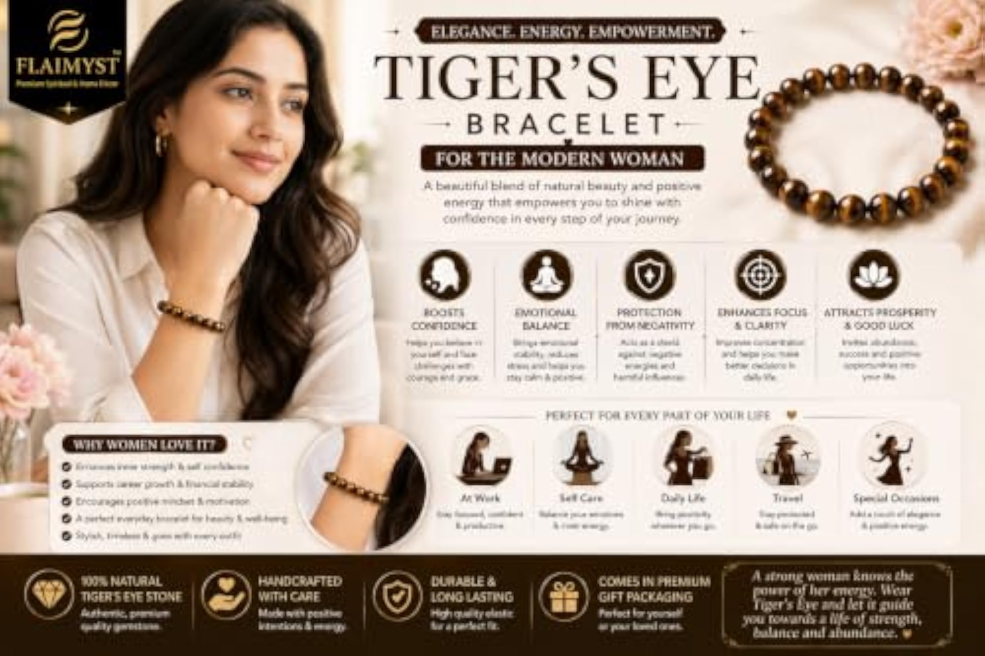 Tiger Eye Crystal Bracelet for Confidence & Protection