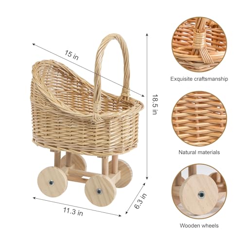 Vintage Woven Rattan Baby Carriage Basket – Handcrafted Wicker Stroller for Baby Shower, Flower Girl Basket, Baby Things, Rustic Home Decor, Photography Props, Floral Arrangements(Middle) by Clavorae - Used condition - Image 2