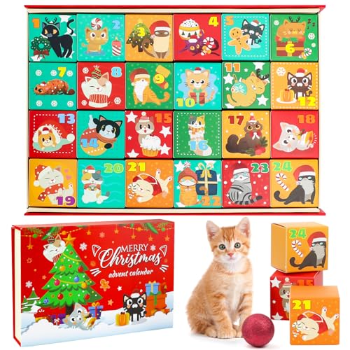 Cat Advent Calendar 2025 24 Day Christmas Empty Advent Calendars to Fill Reusable DIY Advent Calendar for Cats Xmas Countdown Cat Gift Box for Cat Lovers Fillable Kitten Toy Pet Treat