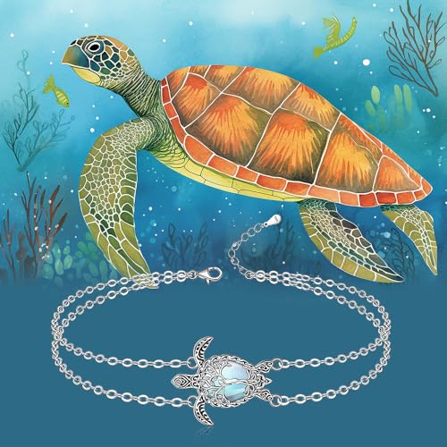 Image of Fenthring Turtle Anklet Tree of Life Sea Turtle Ankle Bracelets for Women Sterling Silver Anklets Beach Ocean Jewelry Christmas Gifts