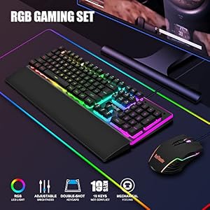 RedThunder K10 Wired Gaming Keyboard and Mouse and Wrist Rest Combo, RGB Backlit, Mechanical Feel Anti-ghosting Keyboard + 7D 7200 DPI Mice+Soft Leather Wrist Rest 3 in 1 PC Gamer Accessories(Black) — photo 2 of 6