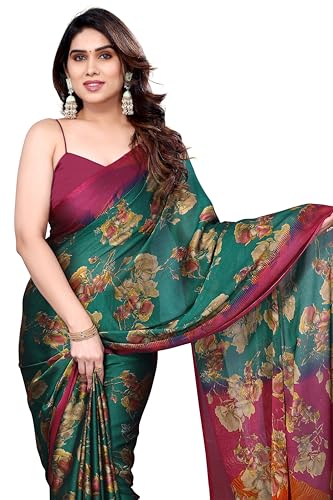 Image of MIRCHI FASHION Saree for Woman Chiffon Floral Printed | Lightweight Daily Wear Comfortable Women's Sari with Unstitched Blouse Piece (Available in 15 Designs)