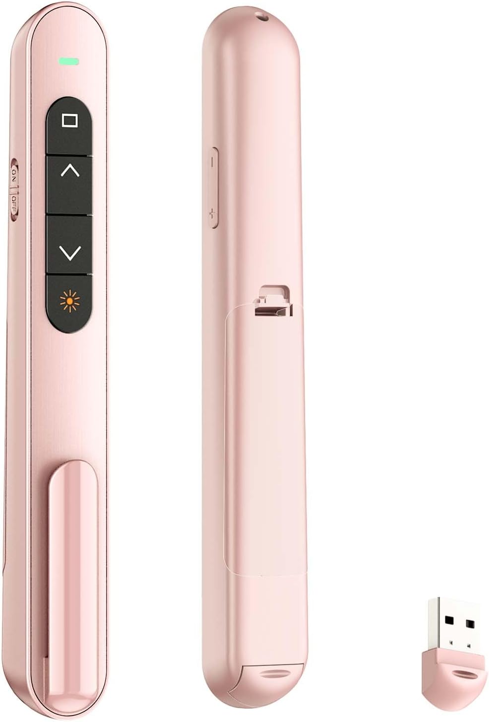qui presentation clicker for powerpoint, rf 2.4ghz usb wireless presenter remote with volume control, powerpoint clicker slide advancer for mac, windows, laptop, keynote pink usb
