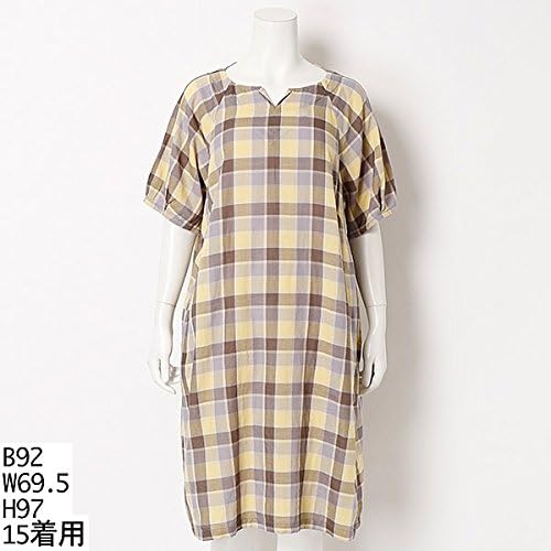 Amazon Co Jp グリーンノート 大きいサイズ Greennout 大きいサイズ フリーサイズ 13 15 19号 ダブルガーゼチェックワンピース 2イエロー系 19 服 ファッション小物