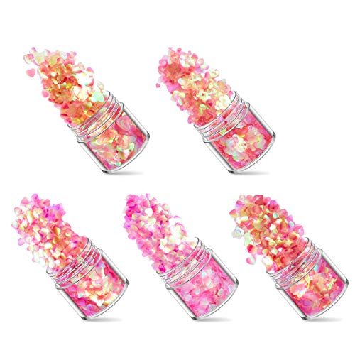 5 Setes Heldere Super Flash Nail Glitter Pailletten Holografische Hollowout Hartvorm Pailletten voor Nagels Art DIY