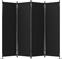 PHONJOROO 4 Panel 88" Folding Room Divider Privacy Screen with Metal Base - Black Freestanding Partition for Bedroom Office Hospital
