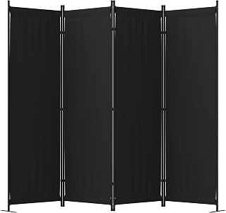 PHONJOROO 4 Panel 88" Folding Room Divider Privacy Screen with Metal Base - Black Freestanding Partition for Bedroom Office Hospital