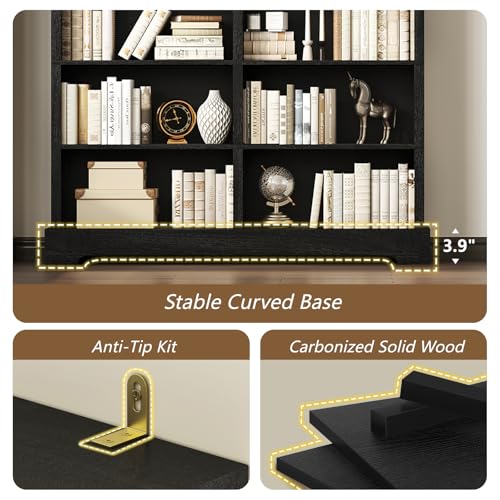 Image of TVU 6-Tier Wood Book Shelf, 47 inch Wide Large Bookcase and Bookshelf, 76 inch Tall Bookcase with Storage, Freestanding Wood Display Book Shelves for Living Room, Home Office, Black