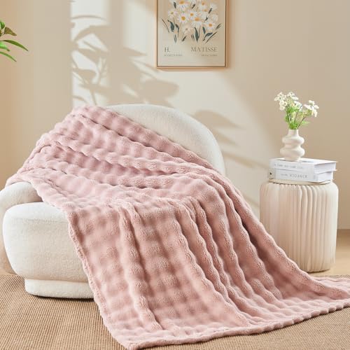 Image of NEWCOSPLAY Throw Blanket for Couch Pink Super Soft Flannel Fleece 3D Bubble Lightweight Bed Blanket All Season Use (Pink, Throw(50"x60"))