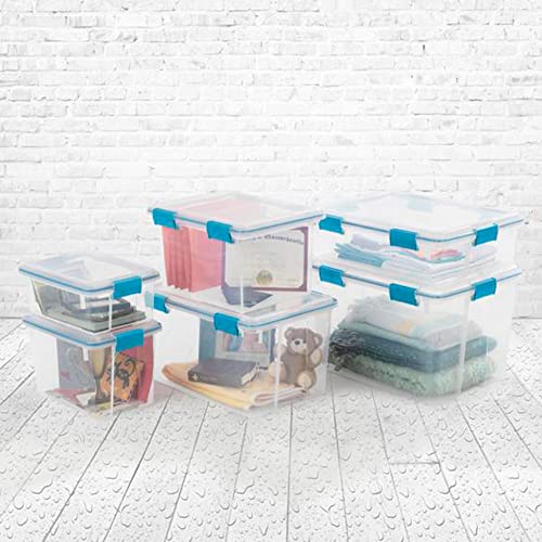 Image of Sterilite 54 Qt Gasket Box, Stackable Storage Bin with Latching Lid and Tight Seal, Plastic Container to Organize Basement, Clear Base and Lid, 1-Pack
