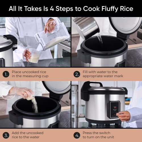 Commercial-Stainless-Steel-Rice-Cooker-Professional-64-Cup-Cooked-32-Cup-Uncooked-Rice-Maker-Cooker-With-Non-Stick-Pot-Hinged-Lid-Includes-a-Rice-Measuring-Cup-Rice-Scoop
