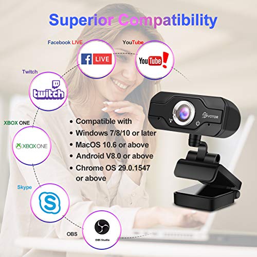 1080p HD Webcam, EIVOTOR USB Desktop Laptop Camera, Plug and Play Video Calling Mini Computer Camera, Built-in Mic, Flexible Rotatable Clip