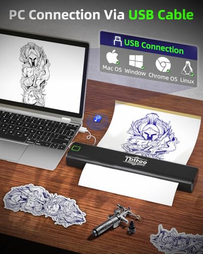 Image of M8 Wireless Tattoo Stencil Printer, Portable Bluetooth Thermal Tattoo Printer with App A4, Print Realistic Portraits, 10 Transfer Papers Included, Works for Phone /Tablet /PC