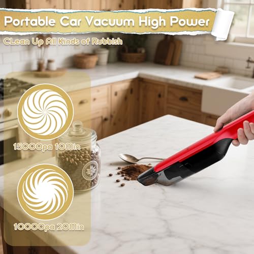 Image of Handheld Vacuum Cordless,Dust Busters Cordless with Storage Dock,15KPA High Power Portable Vacuum Vordless,USB Quick Charge,Mini Vacuum with Multi-Nozzles & Washable Filter,Red