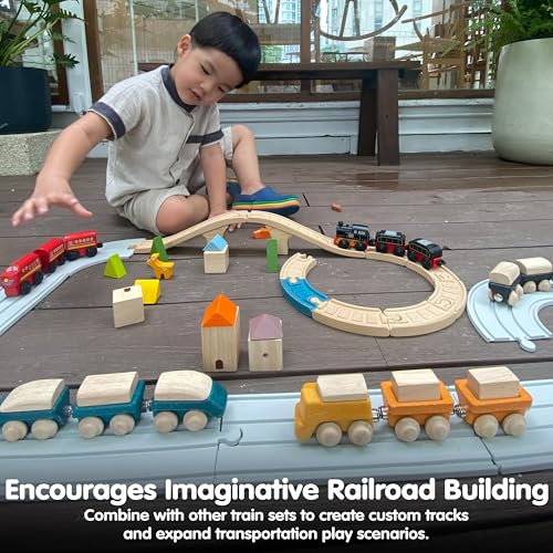 Image of PlanToys Cargo Train Wooden Montessori Vehicle Toy | Early Movement, Imagination and Practical Life Exploration | Eco Friendly Train Set with Cargo Blocks for Meaningful Play