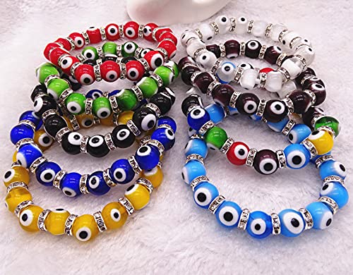Colorful Turkish Glass Bead Good Luck Protection Evil Eye Stretch Bracelet Rondelle Crystal Spacer Stackable Protection More Colors for Women Teens3