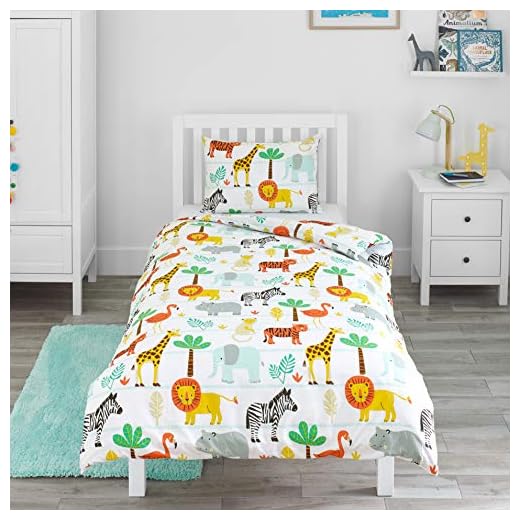 Bloomsbury Mill - Juego de Funda Nórdica Reversible para Niños y Niñas –Animales de la Jungla/Selva - Juego de Edredón Individual y Almohadas para Cama Individual Infantil - 135 x 200 cm