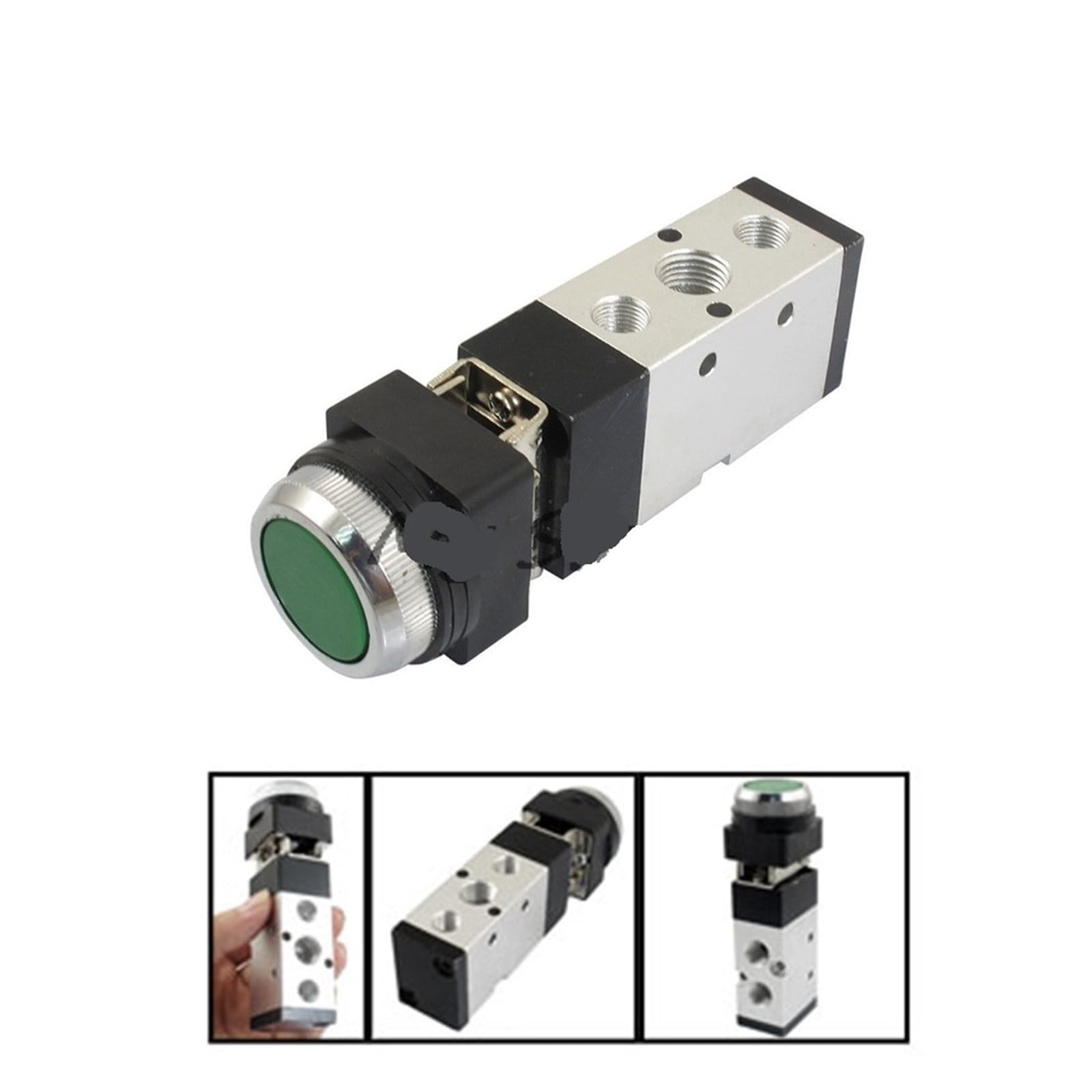 Interruptor de válvula neumática MV522PP válvula mecánica de aire de botón verde, rosca de 12mm, 2 posiciones, 5 vías