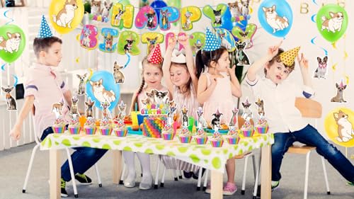POMNUG Chihuahua Hund Geburtstag Dekorationen Nette Chihuahua Party Dekorationen beinhaltet Chihuahua Happy Birthday Banner, hängende Wirbel, Kuchen Topper, Cupcake Topper, Ballons, POMNUG-AB02