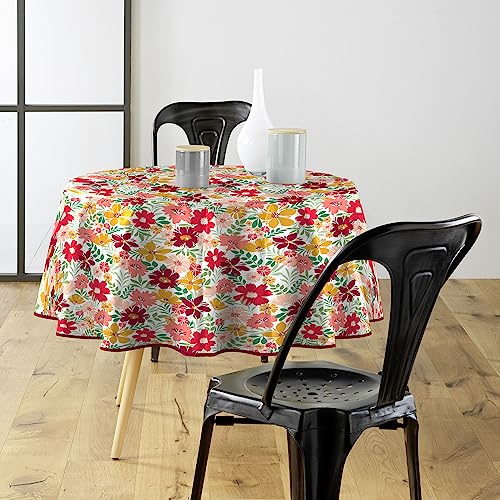 Douceur d'Intérieur, Nappe Ronde (Diamètre 160 cm) Milly Rouge, PVC Imprimé