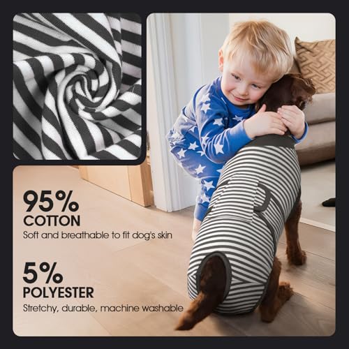 Image of FUAMEY Dog Recovery Suit Male,Dogs Surgery Neuter Suits Puppy Spay Shirts for Female Onesie for Dogs After Surgery Surgical Recovery Suit Pet Bodysuit Alternative to Cone Gray Stripes L
