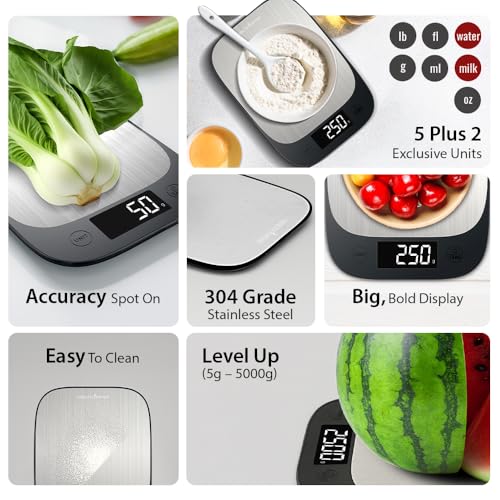 Image of HealthSense Weight Machine for Kitchen, Kitchen Food Weighing Scale for Health, Fitness, Home Baking & Cooking with SS Platform, Touch Button, Tare Function & 1 Year Warranty � Chef-Mate KS 70