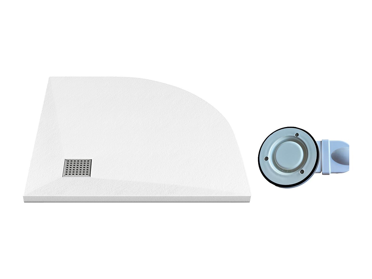 Vente-unique - Receveur de douche extra plat à poser ou à encastrer recoupable en résine SMC en quart de cercle avec siphon - Blanc - 90 x 90 cm - SYFORSA