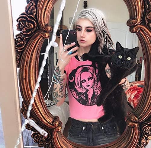 Womens Crop Tops Summer Casual Short Sleeve Goth Halloween Graphic Cropped T Shirts - Image 6