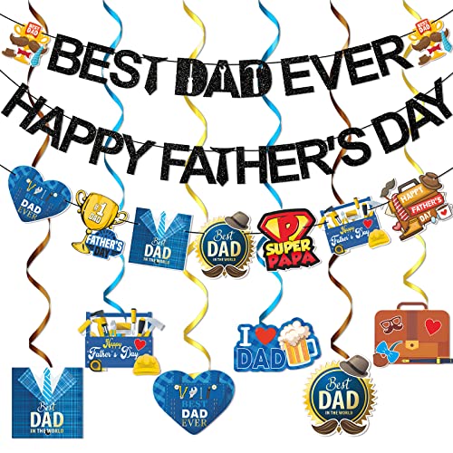 Image of Black Glitter Best Dad Ever Happy Father's Day Banner Fathers Day Decorations for Party Fathers Day Party Decorations Happy Fathers Day Banner Decorations Happy Fathers Day Decorations for Office Super Dad Decorations