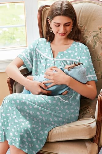 Ekouaer Nightgowns for Women House Dress with Pockets Button Down Sleepshirt Short Sleeve Nightshirt Housecoat S-XXXL4