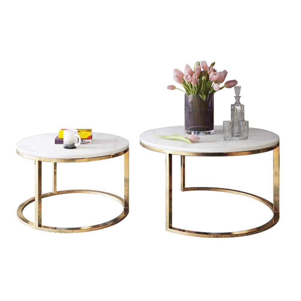 Table basse ronde en marbre lot de 2 pour un salon scandinave chaleureux