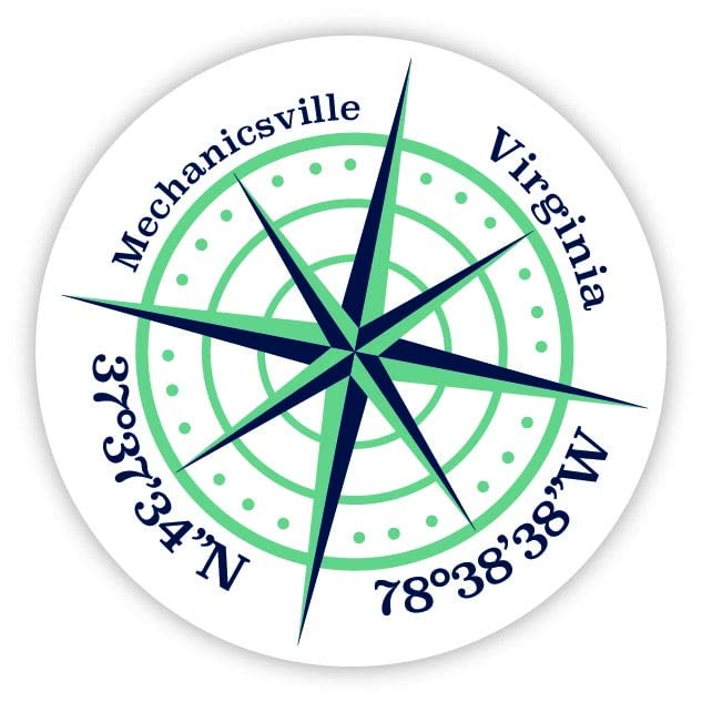 Mechanicsville Virginia 4-Inch Vinyl Decal Sticker Latitude Longitude Compass Design