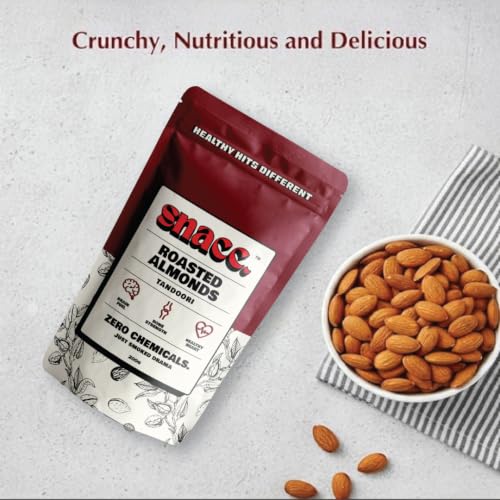 Image of Snacc Roasted Tandoori Almonds | Premium Roasted Badam | Crunchy Dry Fruits | Protein Rich | High Fiber | Zero Chemicals | Clean Label | Healthy Snack | 200g x 4 Pack