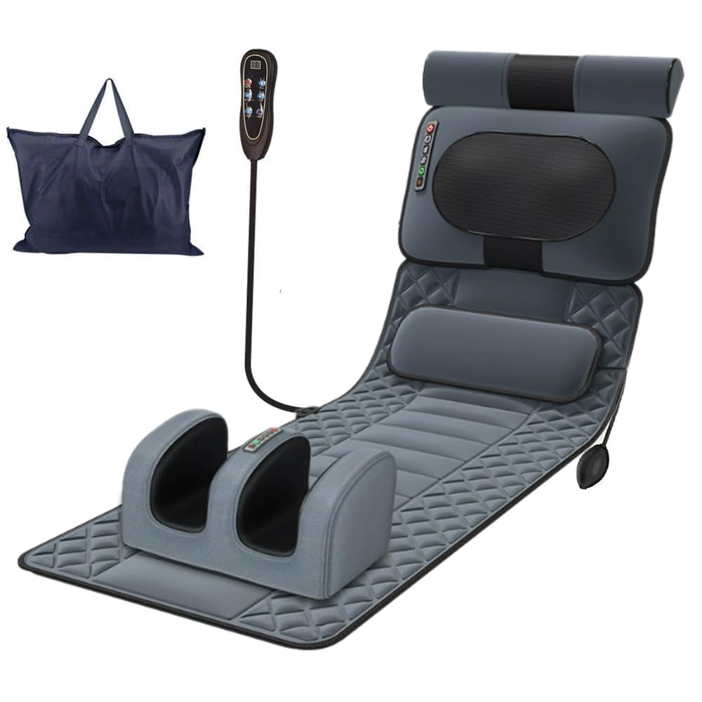 Mythya Cojín de Masaje Eléctrico, Cojín De Masaje Térmico para Todo el Cuerpo, Colchón De Masaje Vibratorio Con 20 Cabezales y Máquina Masajeadora de Pies Shiatsu Niene con 32 Nodos, Colchoneta de Masaje con Calefacción con Masajear Columna Cervical, Espalda, Cintura y Piernas