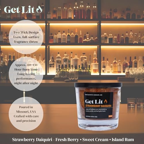 Image of Get Lit | Strawberry Daiquiri | 16 oz Double-Wick Scented Candle | Hand-Poured in Missouri, USA | Tropical Berry & Rum Fragrance