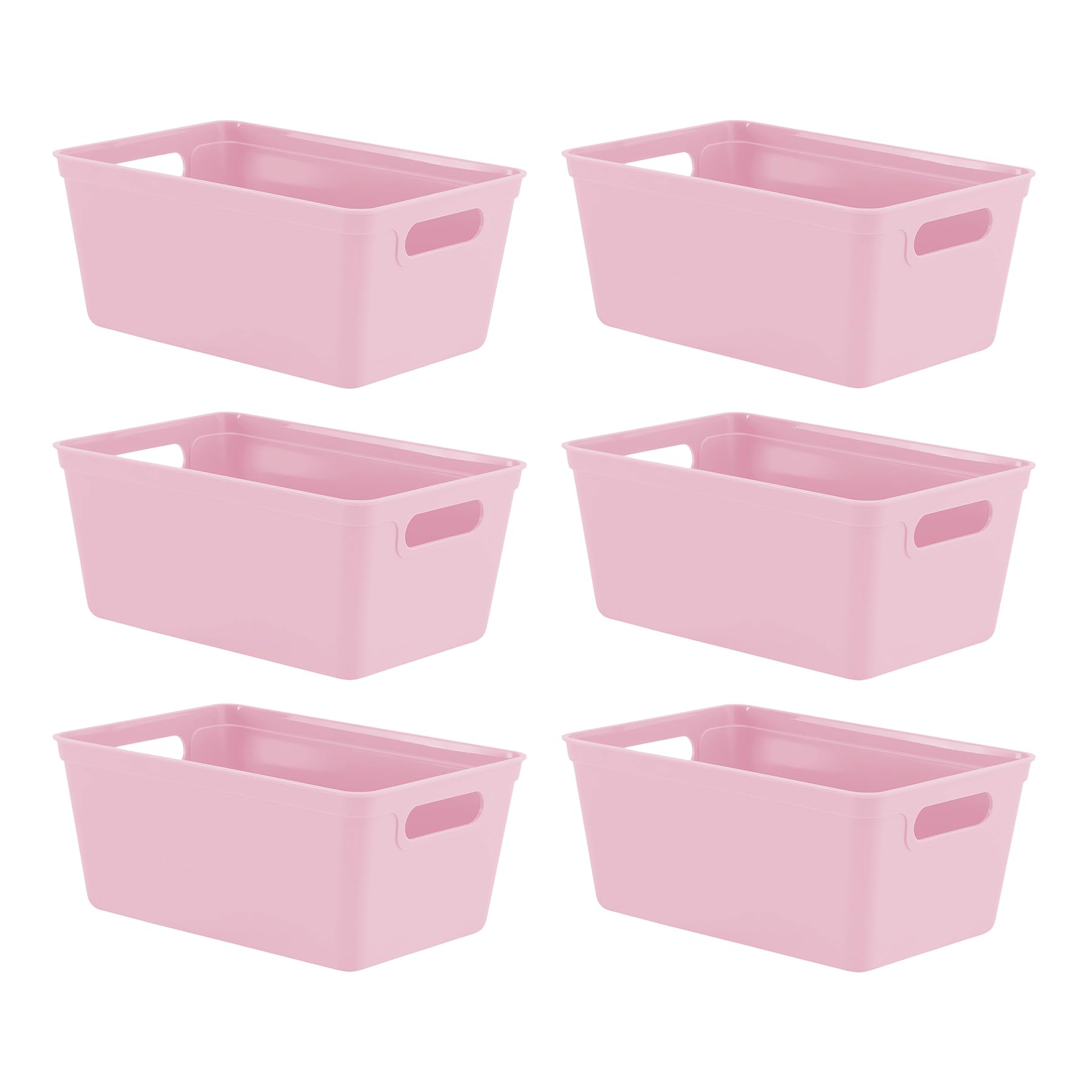 Simpa Pastel Pink 4L 4 Litre Plastic Storage Basket Studio Organiser Trays With Handles - Set Of 6 Trays - 11Cm (H) X 25Cm (L) X 17Cm (W)