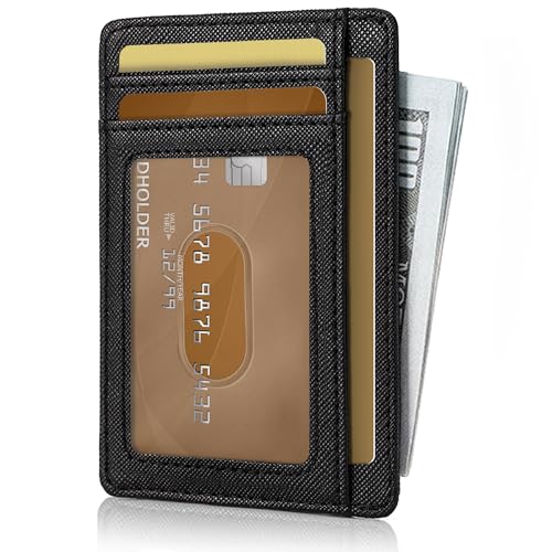 Hoewina Wallet for Men, Credit Card Holder, Slim Minimalist Wallet, Front Pocket RFID Blocking Leather Thin Wallet for Men and Women(Cross Black)2